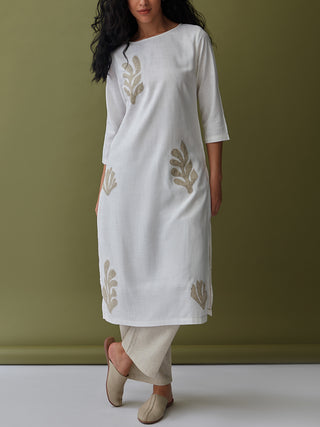 Linen Kurta Set White Applique Bombay Bloom