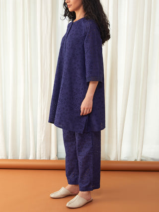 Cutwork Cotton Co Ord Set Flared Midnight Blue Bombay Bloom