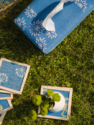 Joelle Handwoven Tissue Box Blue Veaves