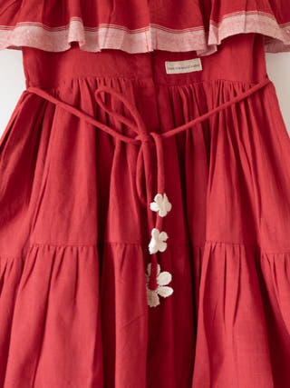 Fool’S Paradise Tiered Maxi Dress In Red Handwoven Cotton