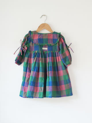 Spring Up Peter Pan Collar Dress In Handwoven Multi-Color Checks