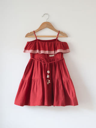 Fool’S Paradise Tiered Maxi Dress In Red Handwoven Cotton