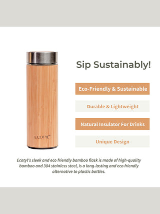Bamboo Stainless Steel Insulated Flask With Strainer Ecotyl