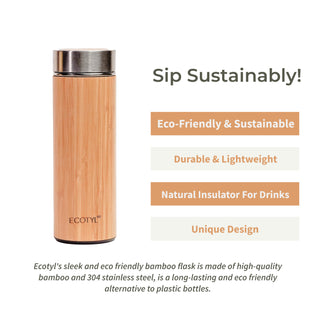 Bamboo Stainless Steel Insulated Flask With Strainer Ecotyl