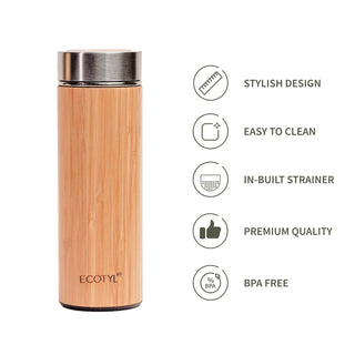 Bamboo Stainless Steel Insulated Flask With Strainer Ecotyl