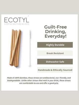 Bamboo Straws with Cleaning Brush Set of 6 Reusable Straws Ecotyl