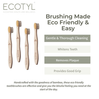 Bamboo Tooth Brush Ultra Soft Bristles - Set of 4 Ecotyl