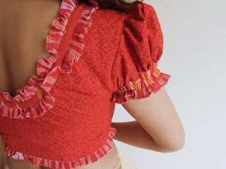 Khesh Blouse With Frills Red Prathaa