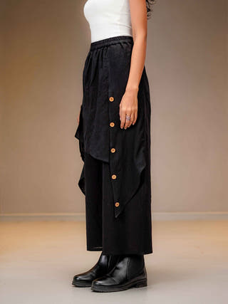 Black Mul Layered Wide-Leg Pants