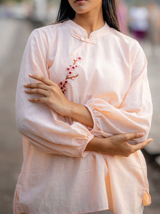 Pale Pink Hand Embroidered Shirt Krushnachuda