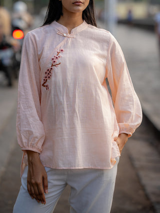 Pale Pink Hand Embroidered Shirt Krushnachuda