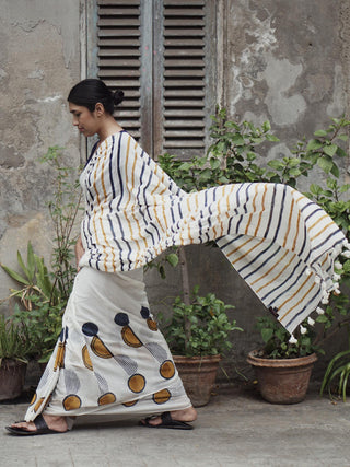 Blue Yellow Geometry Saree SoulWeaves