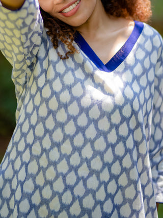 Indigo on White Handwoven ikat cotton dress Krushnachuda