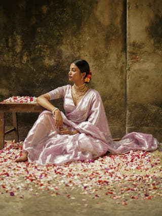 Blush Pink Handloom Tissue Saree