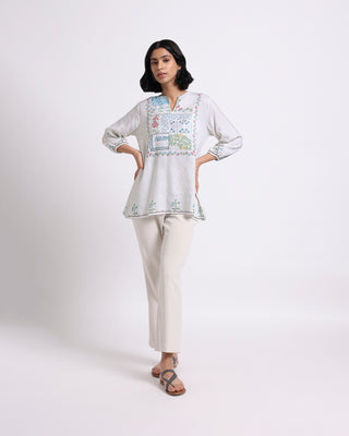 Patchwork Pixelated Linen Top Bombay Bloom