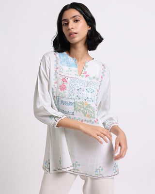 Patchwork Pixelated Linen Top Bombay Bloom