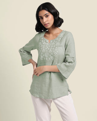 Mint Green Linen Top Bombay Bloom