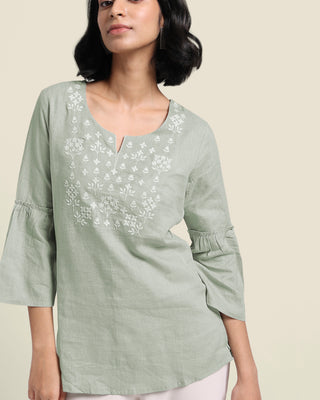 Mint Green Linen Top Bombay Bloom