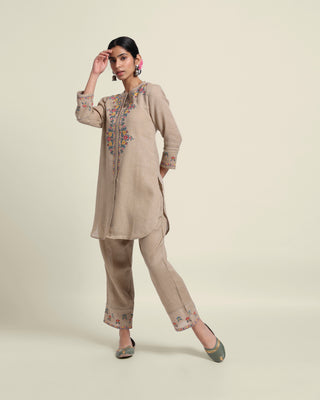 Regal Linen Co-ord Set-Khaki - Linen Kurta for women in Khaki color