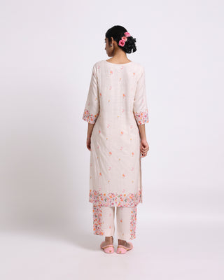 Cream Romance Linen Kurta Set - Tencel Linen Kurta for women in Cream color