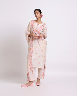 Cream Romance Linen Kurta Set - Tencel Linen Kurta for women in Cream color