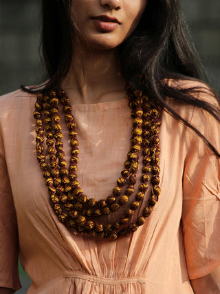 Gold Brown Sari Bead Necklace Brown Qurcha