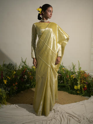 Buttercup Spice Neon Olive Tissue Saree