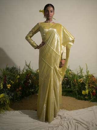 Buttercup Spice Neon Olive Tissue Saree