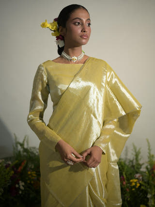 Buttercup Spice Neon Olive Tissue Saree