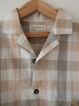 Cloud Drift Oversized Beige Off White Checks Shirt