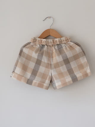 Skygaze Beige Off White Checks Unisex Shorts