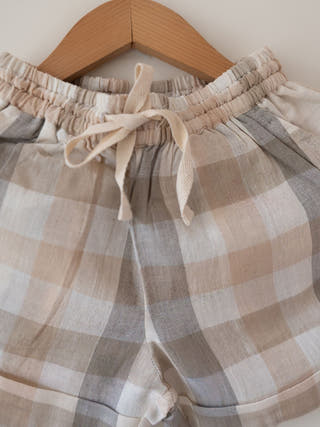 Skygaze Beige Off White Checks Unisex Shorts