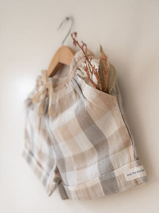 Skygaze Beige Off White Checks Unisex Shorts
