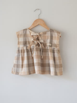 Morning Mist Beige Off White Checks Handwoven Cotton Flowy Top