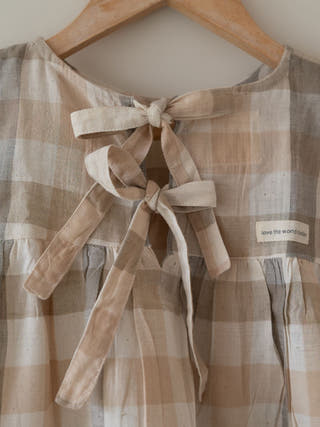 Morning Mist Beige Off White Checks Handwoven Cotton Flowy Top