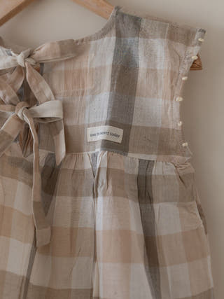 Morning Mist Beige Off White Checks Handwoven Cotton Flowy Top