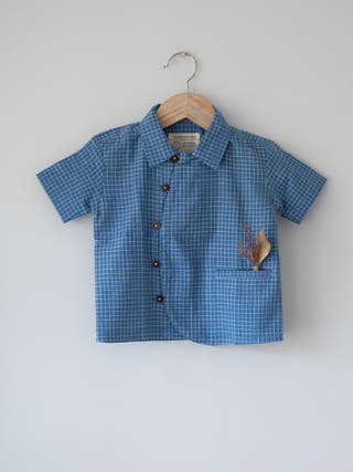 Blue Meadow Curved Placket Checks Shirt