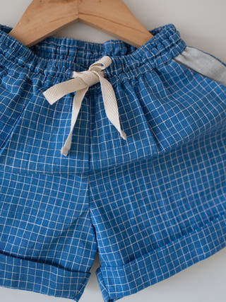 Skygaze Blue Checks Handwoven Cotton Unisex Shorts