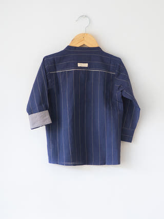 Barefoot Boy Chinese Collar Blue Stripes Shirt