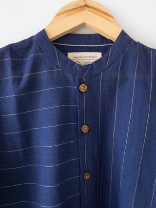 Barefoot Boy Chinese Collar Blue Stripes Shirt