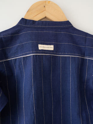 Barefoot Boy Chinese Collar Blue Stripes Shirt
