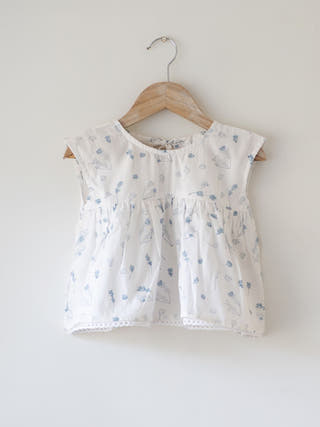 Morning Mist Floral Hand Block Printed Cotton Mul Lined Flowy Top