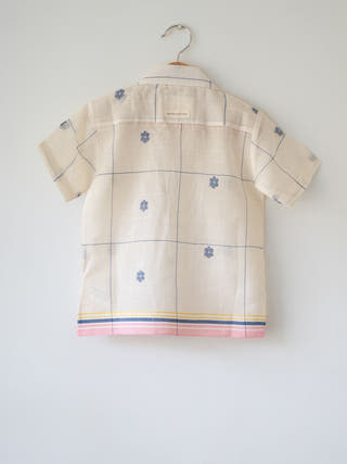 Cotton Cloud Half Sleeve Shirt In Handwoven Jamdani Cotton