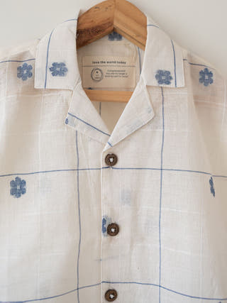 Cotton Cloud Half Sleeve Shirt In Handwoven Jamdani Cotton