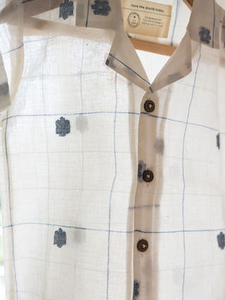 Cotton Cloud Half Sleeve Shirt In Handwoven Jamdani Cotton
