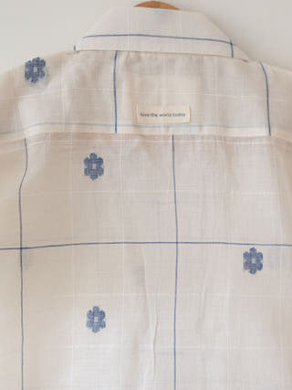 Cotton Cloud Half Sleeve Shirt In Handwoven Jamdani Cotton
