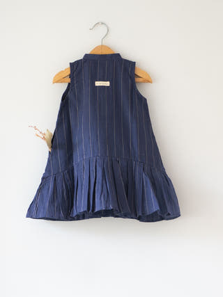 Pitter Patter High Low Lined Dress In Blue Stripes