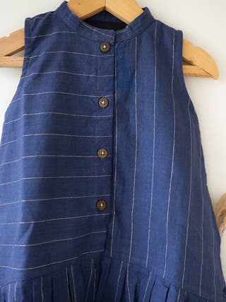 Pitter Patter High Low Lined Dress In Blue Stripes