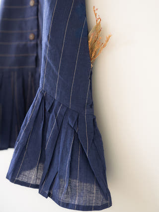 Pitter Patter High Low Lined Dress In Blue Stripes