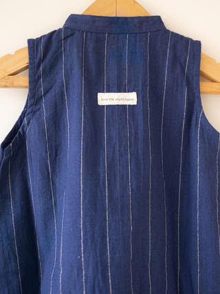Pitter Patter High Low Lined Dress In Blue Stripes